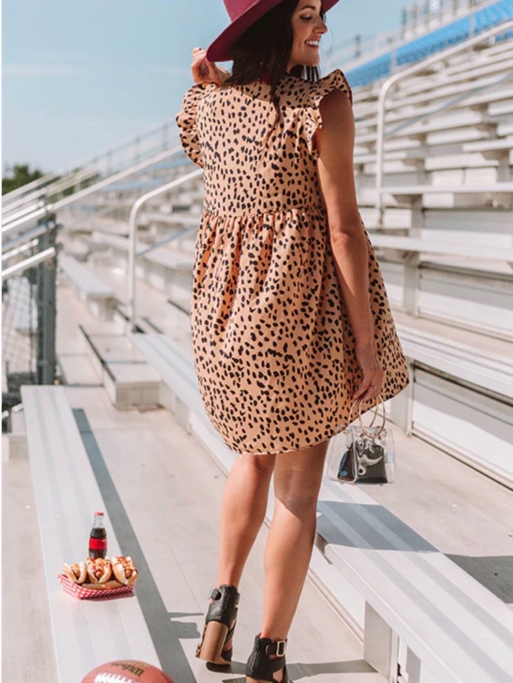 JODIFL Leopard Print Ruffle Sleeve Babydoll Dress in Tan and Black